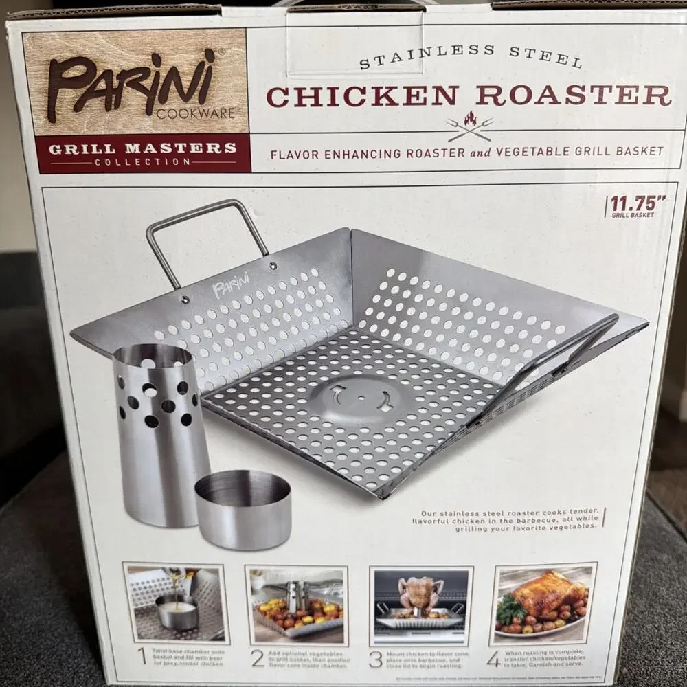 Parini Stainless Steel Chicken Roaster Rack BBQ Grill Cookware Beer Can Style